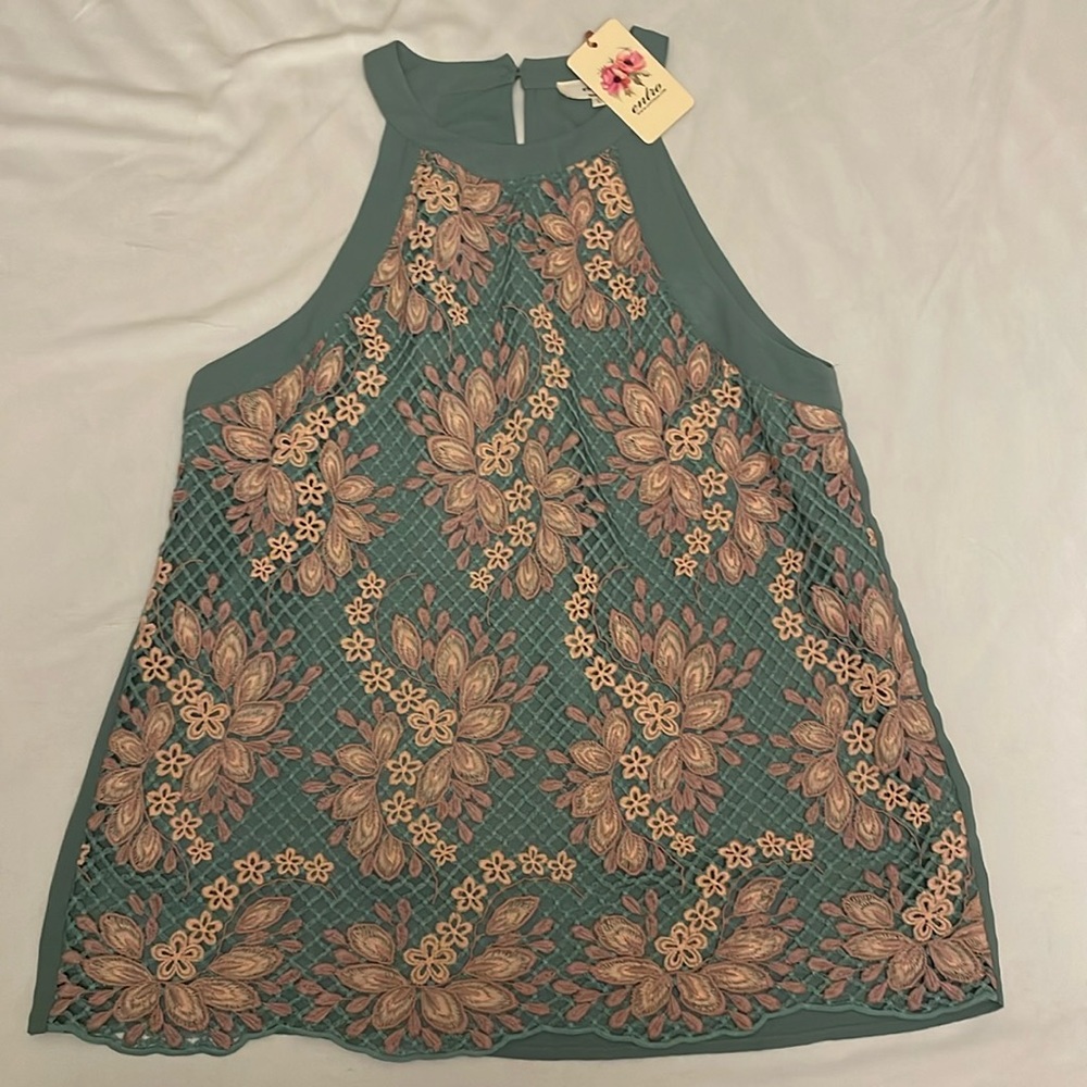 Entro Sage Lace Halter Top